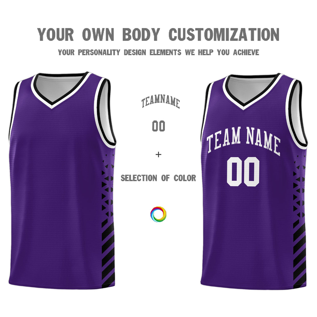 Custom Purple Black White Side Diamond Shapes Stripes Basketball Jersey | For Men,Sublimation Printed,Perfect for Teams,Perfect for Coaches | KXKSHOP