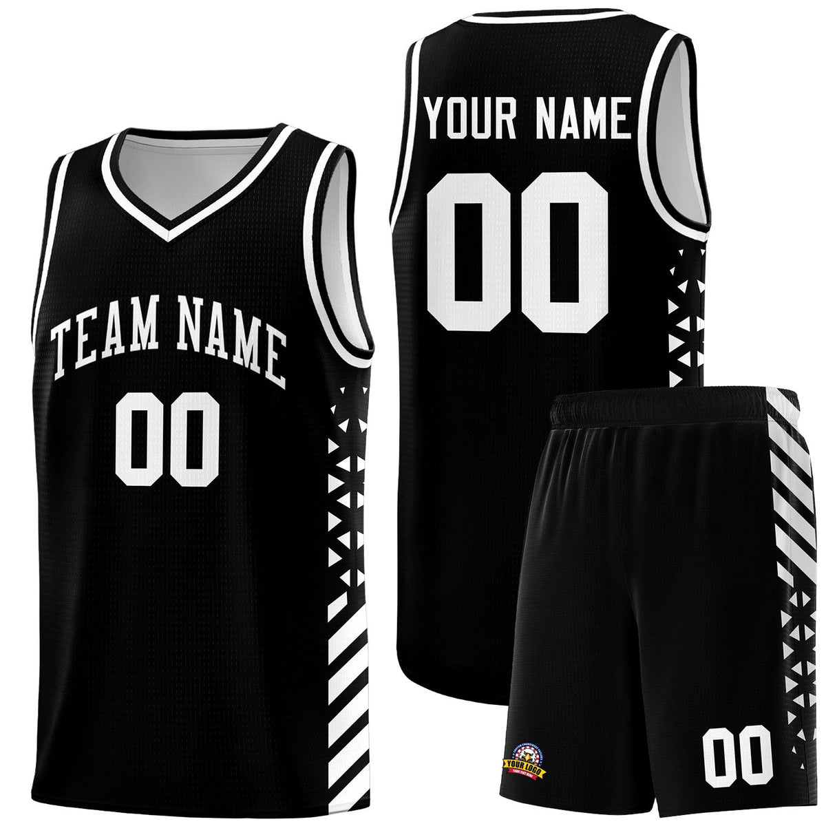 Custom Black White Side Diamond Shapes Stripes Basketball Jersey | For Men,Sublimation Printed,Perfect for Teams,Perfect for Coaches | KXKSHOP