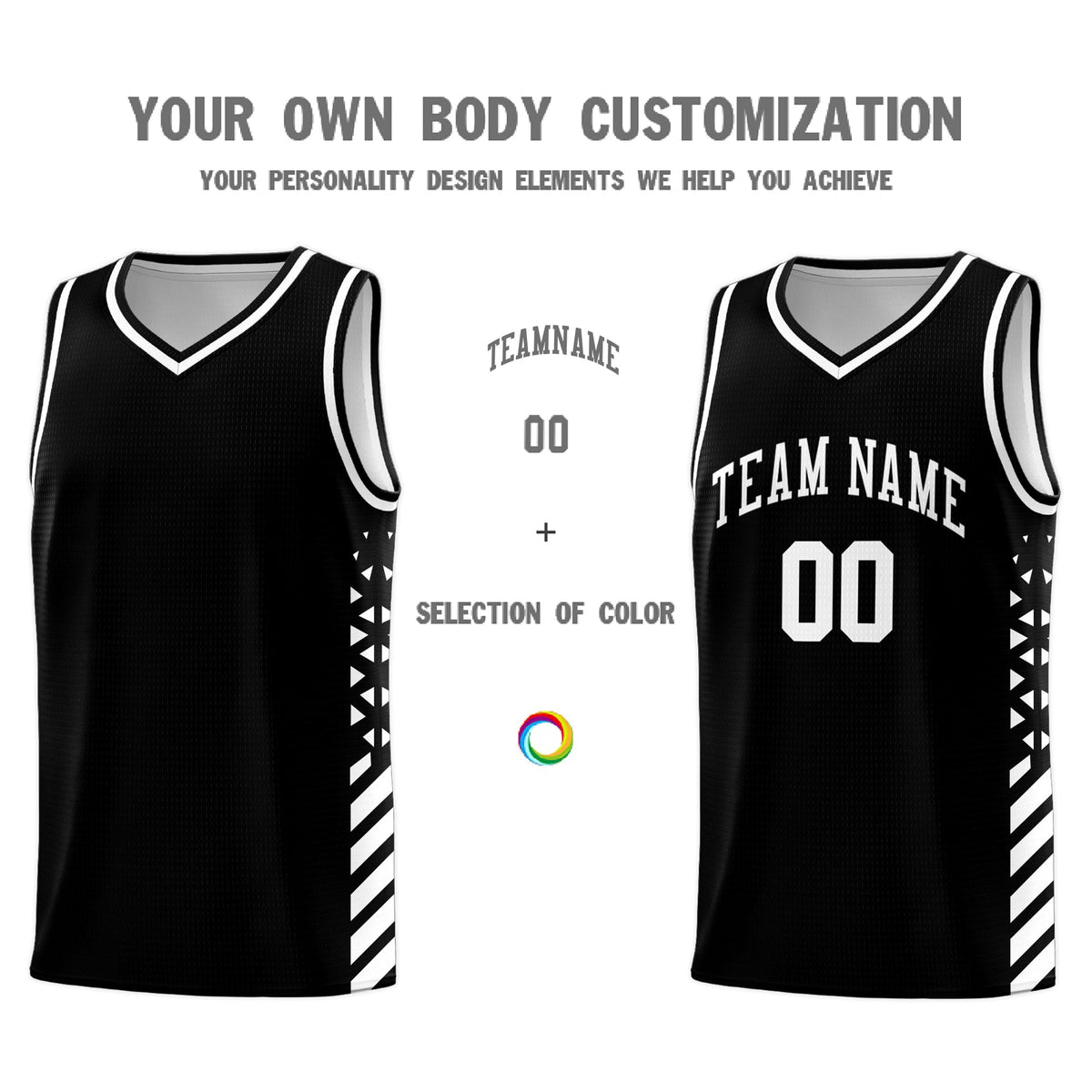 Custom Black White Side Diamond Shapes Stripes Basketball Jersey | For Men,Sublimation Printed,Perfect for Teams,Perfect for Coaches | KXKSHOP
