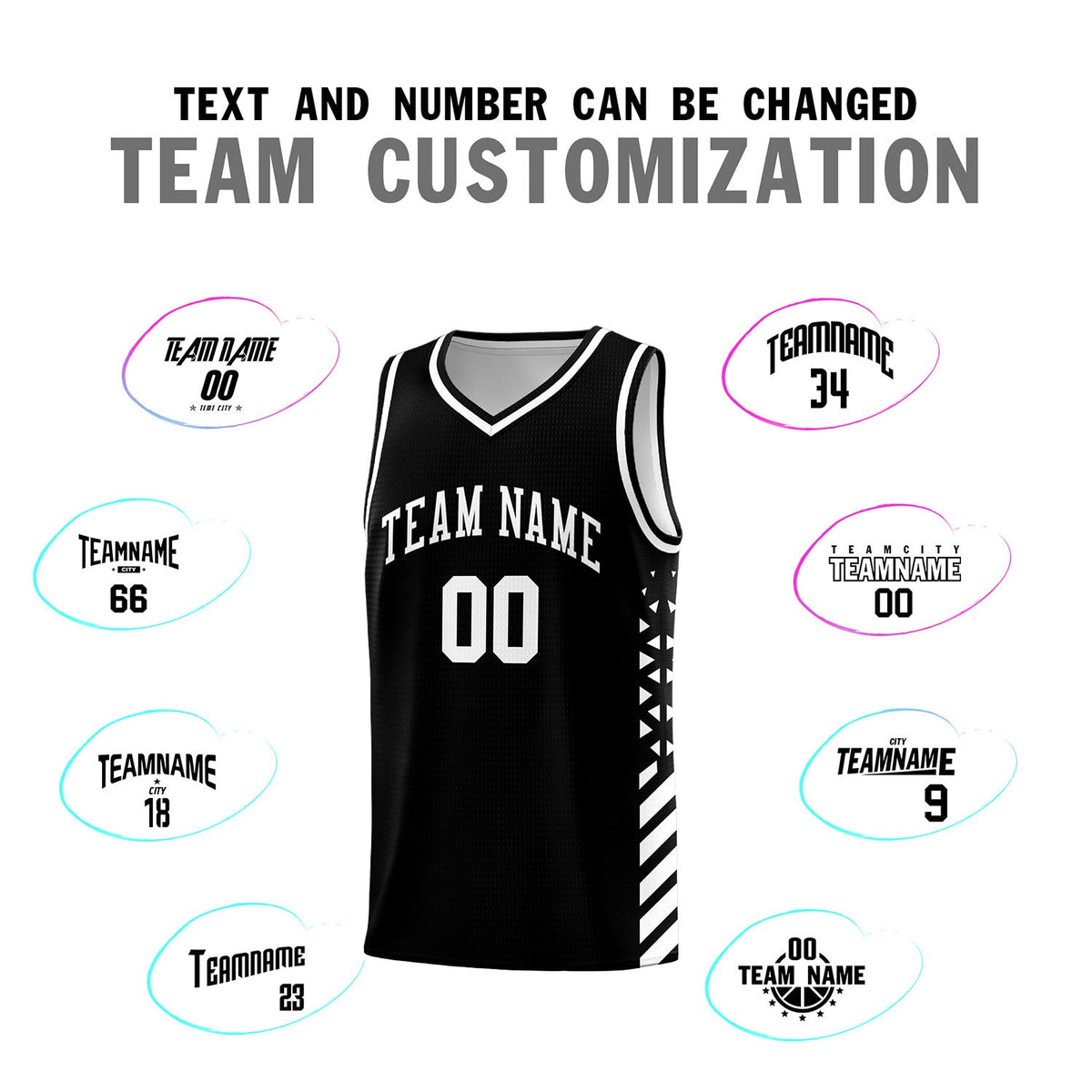 Custom Black White Side Diamond Shapes Stripes Basketball Jersey | For Men,Sublimation Printed,Perfect for Teams,Perfect for Coaches | KXKSHOP
