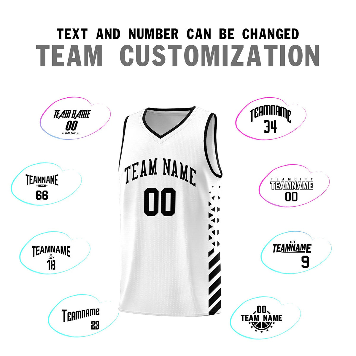Custom White Black Side Diamond Shapes Stripes Basketball Jersey | For Men,Sublimation Printed,Perfect for Teams,Perfect for Coaches | KXKSHOP