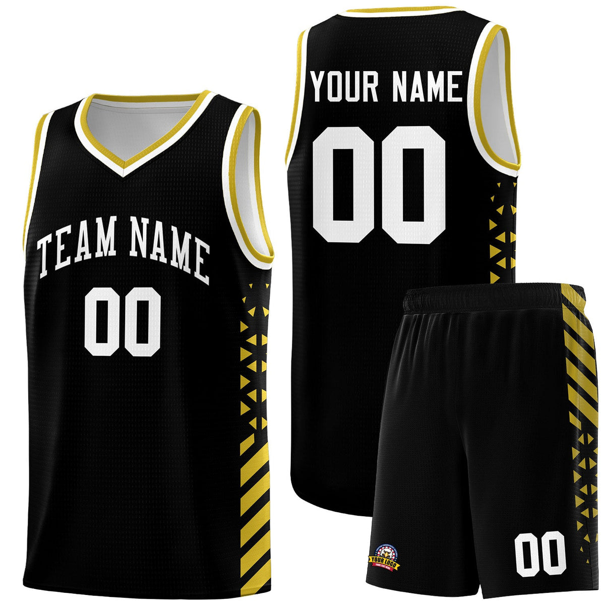 Custom Black Old Gold White Side Diamond Shapes Stripes Basketball Jersey | For Men,Sublimation Printed,Perfect for Teams,Perfect for Coaches | KXKSHOP