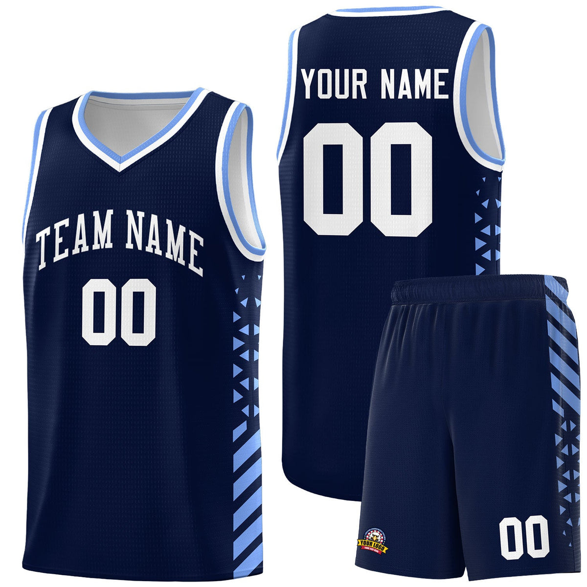 Custom Navy Light Blue White Side Diamond Shapes Stripes Basketball Jersey | For Men,Sublimation Printed,Perfect for Teams,Perfect for Coaches | KXKSHOP