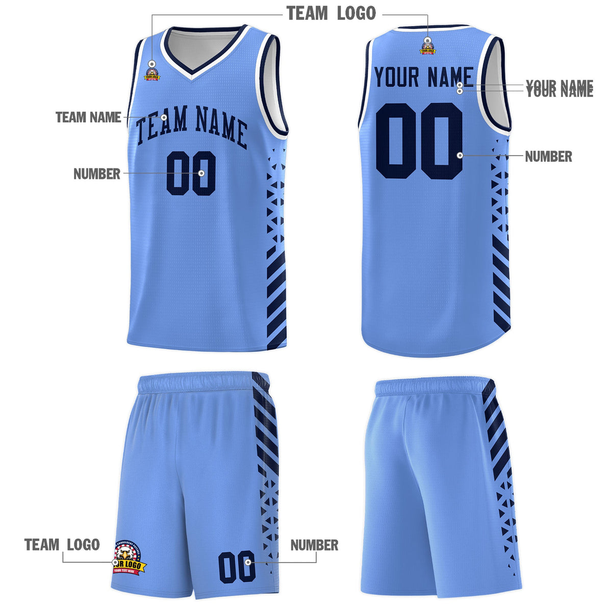 Custom Light Blue Navy White Side Diamond Shapes Stripes Basketball Jersey | For Men,Sublimation Printed,Perfect for Teams,Perfect for Coaches | KXKSHOP