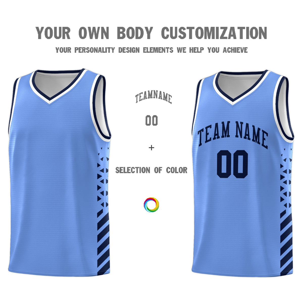Custom Light Blue Navy White Side Diamond Shapes Stripes Basketball Jersey | For Men,Sublimation Printed,Perfect for Teams,Perfect for Coaches | KXKSHOP