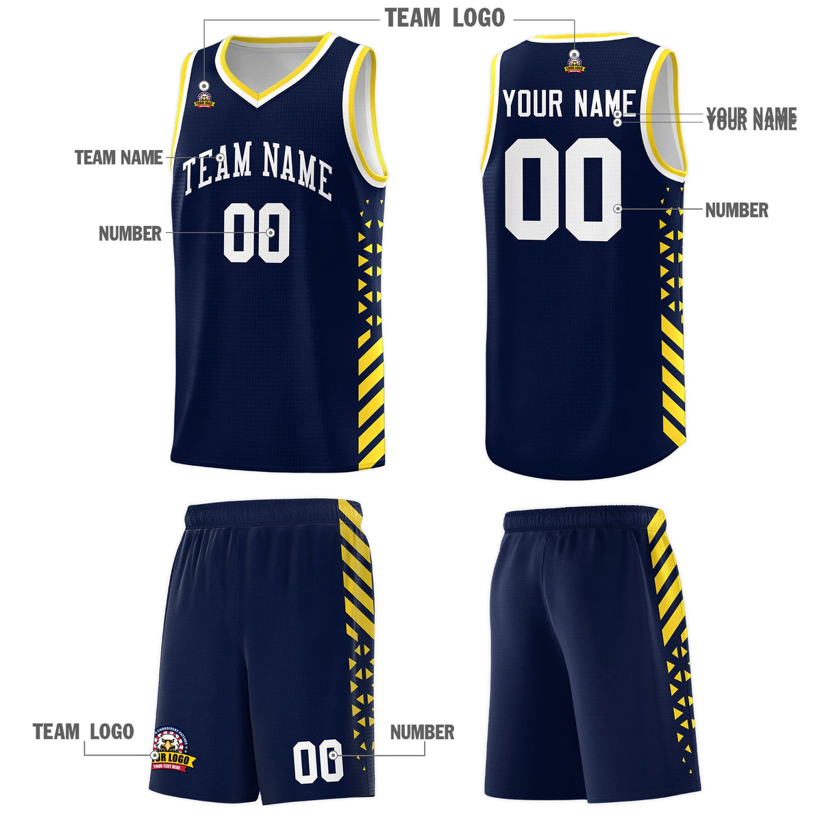 Custom Navy Gold White Side Diamond Shapes Stripes Basketball Jersey | For Men,Sublimation Printed,Perfect for Teams,Perfect for Coaches | KXKSHOP