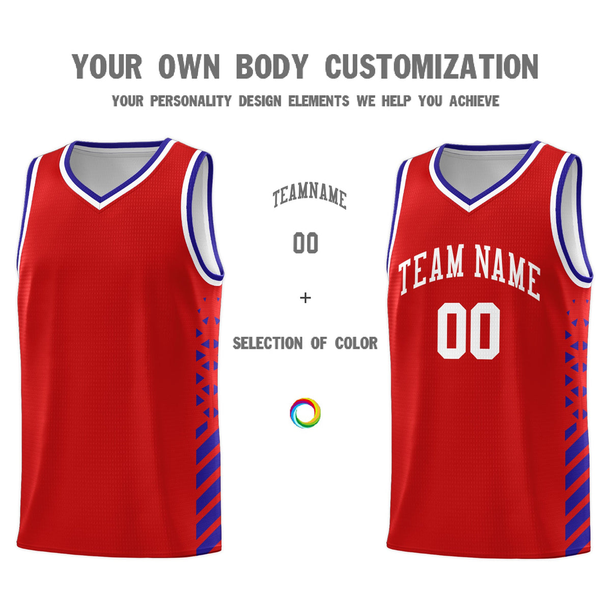 Custom Red Royal Blue White Side Diamond Shapes Stripes Basketball Jersey | For Men,Sublimation Printed,Perfect for Teams,Perfect for Coaches | KXKSHOP