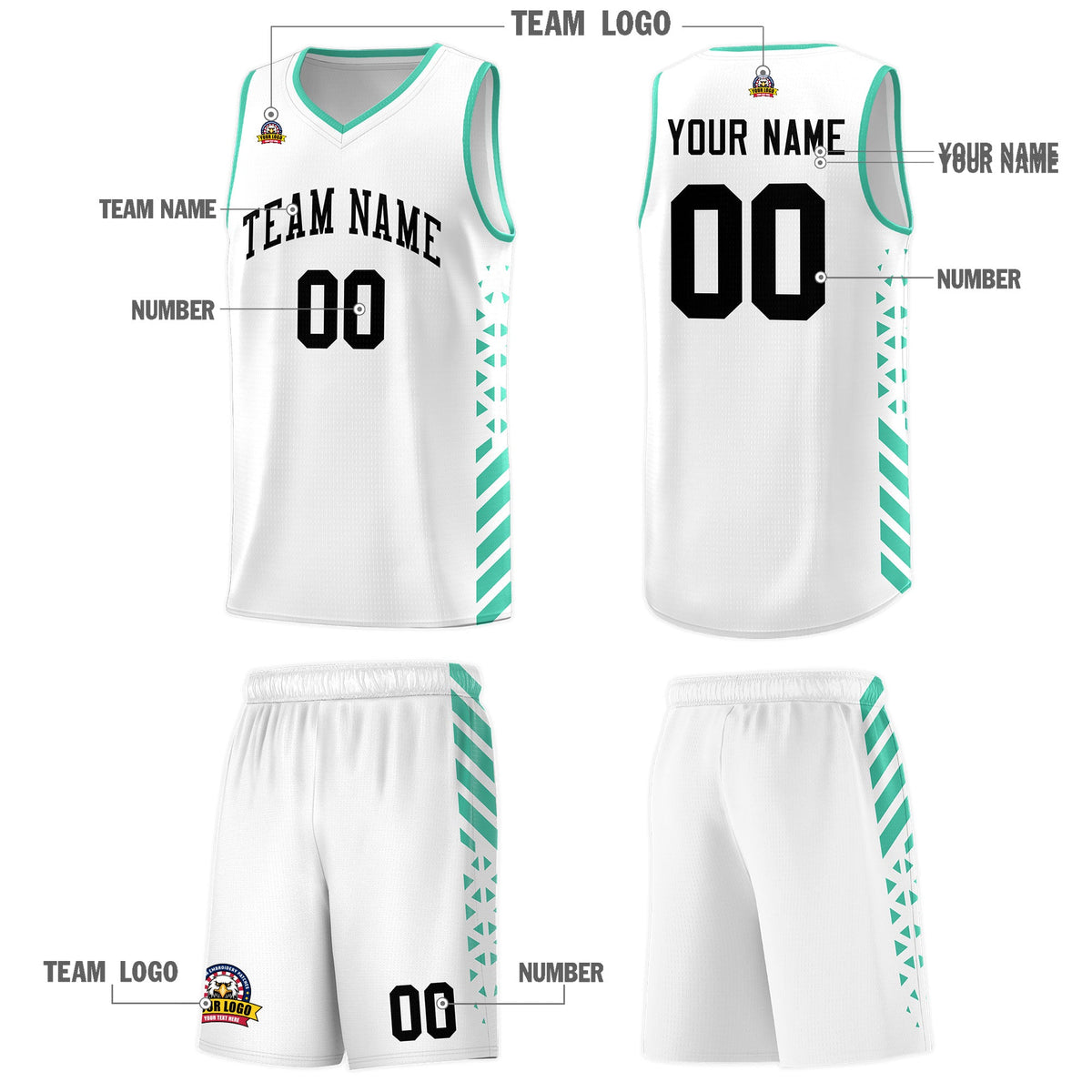 Custom White Bright Green Side Diamond Shapes Stripes Basketball Jersey | For Men,Sublimation Printed,Perfect for Teams,Perfect for Coaches | KXKSHOP