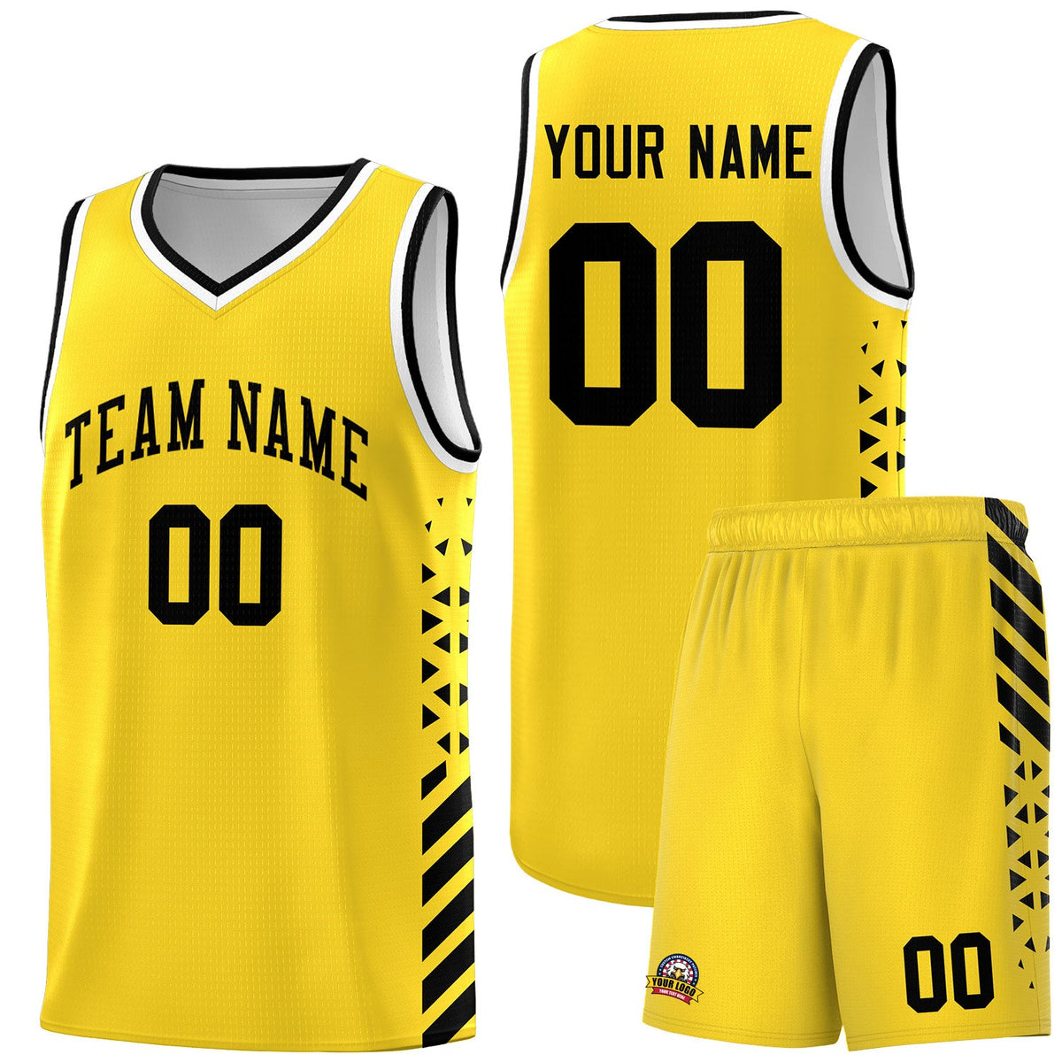 Custom Gold Black White Side Diamond Shapes Stripes Basketball Jersey | For Men,Sublimation Printed,Perfect for Teams,Perfect for Coaches | KXKSHOP