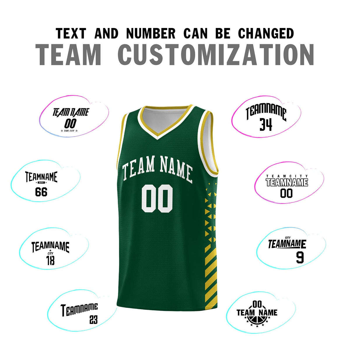 Custom Hunter Green Old Gold White Side Diamond Shapes Stripes Basketball Jersey | For Men,Sublimation Printed,Perfect for Teams,Perfect for Coaches | KXKSHOP