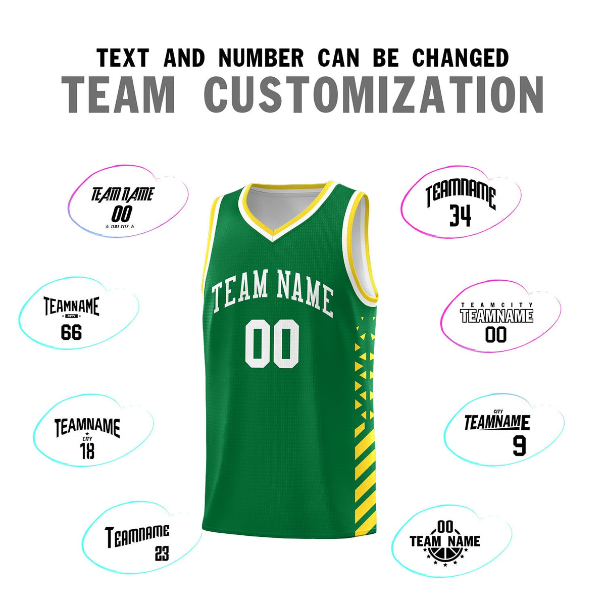 Custom Kelly Green Gold White Side Diamond Shapes Stripes Basketball Jersey | For Men,Sublimation Printed,Perfect for Teams,Perfect for Coaches | KXKSHOP