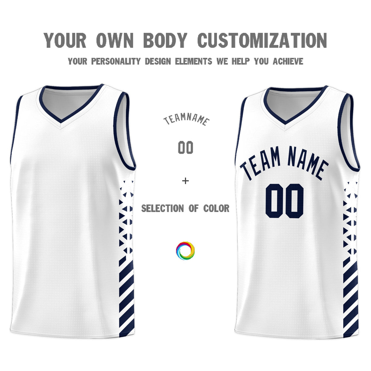 Custom White Navy Side Diamond Shapes Stripes Basketball Jersey | For Men,Sublimation Printed,Perfect for Teams,Perfect for Coaches | KXKSHOP