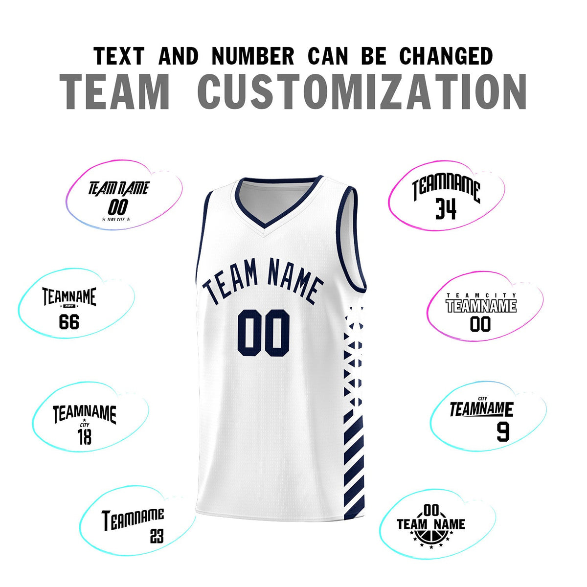Custom White Navy Side Diamond Shapes Stripes Basketball Jersey | For Men,Sublimation Printed,Perfect for Teams,Perfect for Coaches | KXKSHOP