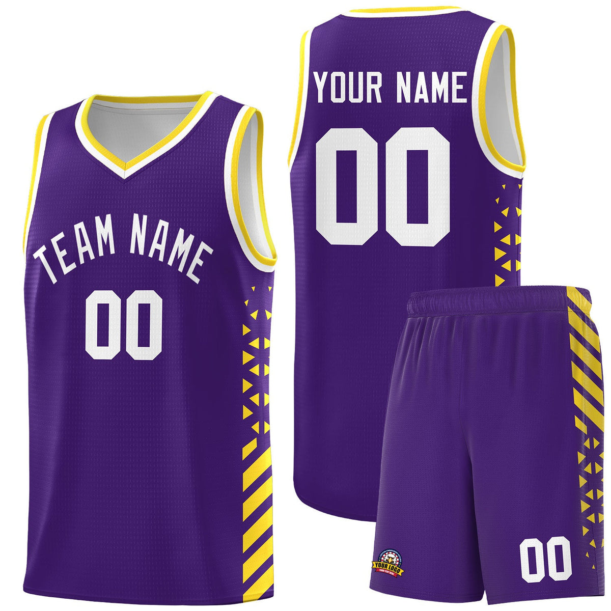 Custom Purple Gold White Side Diamond Shapes Stripes Basketball Jersey | For Men,Sublimation Printed,Perfect for Teams,Perfect for Coaches | KXKSHOP