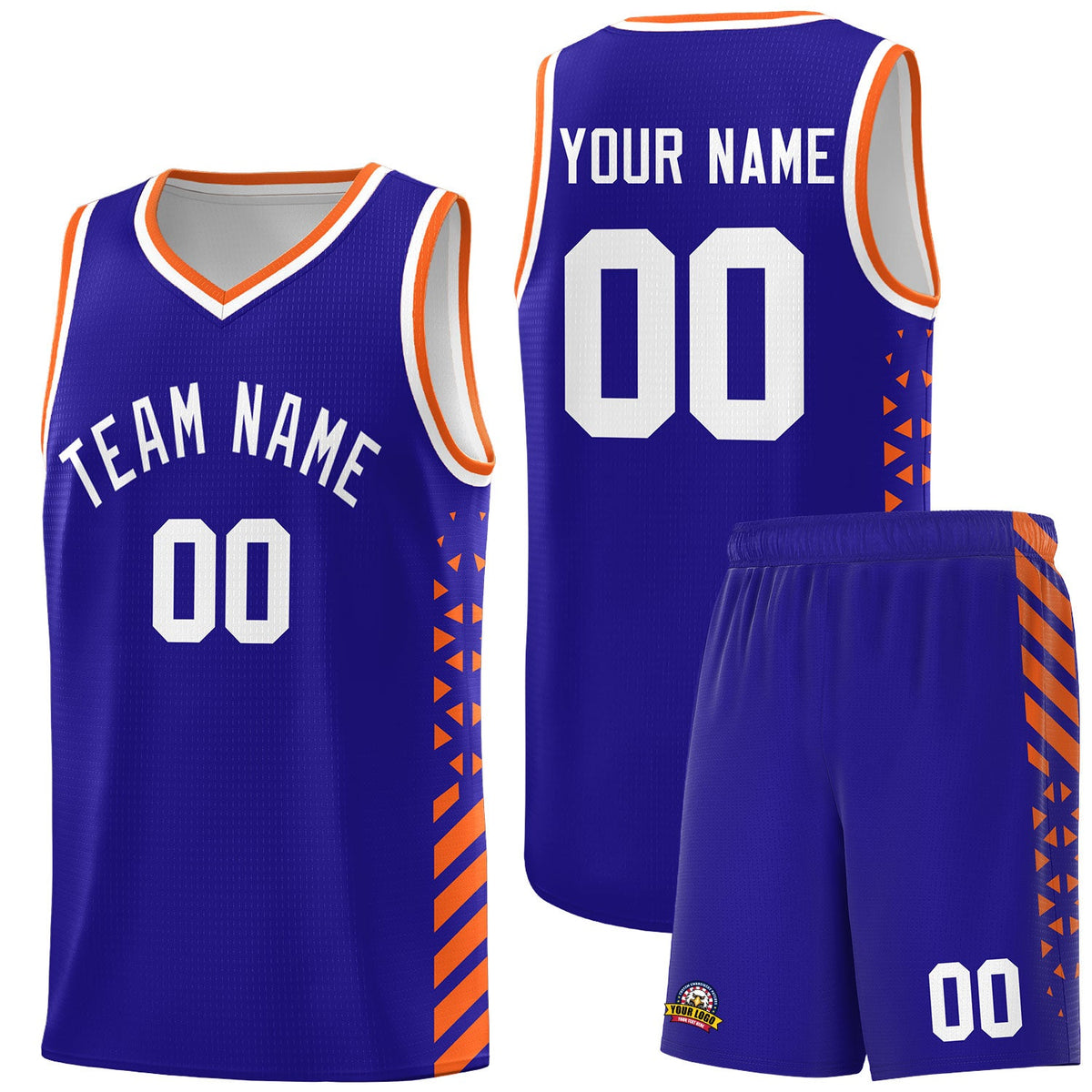 Custom Royal Blue Orange White Side Diamond Shapes Stripes Basketball Jersey | For Men,Sublimation Printed,Perfect for Teams,Perfect for Coaches | KXKSHOP