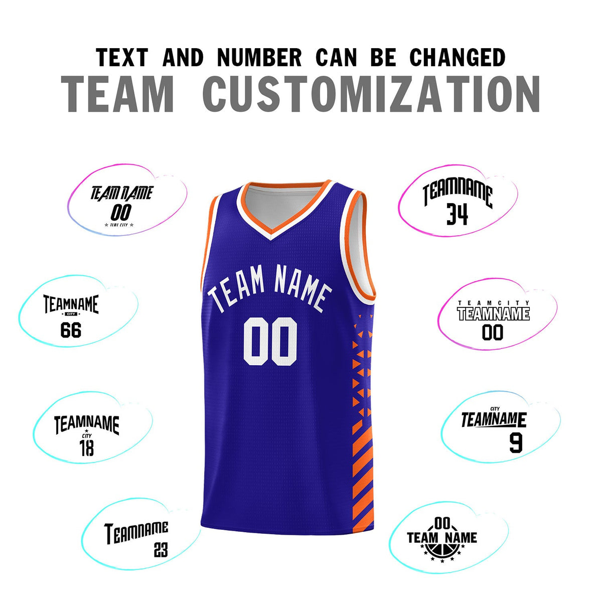 Custom Royal Blue Orange White Side Diamond Shapes Stripes Basketball Jersey | For Men,Sublimation Printed,Perfect for Teams,Perfect for Coaches | KXKSHOP