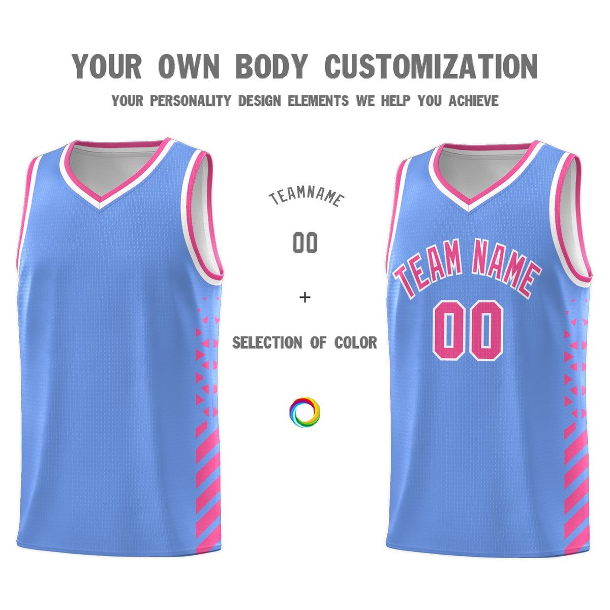 Custom Light Blue Pink White Side Diamond Shapes Stripes Basketball Jersey | For Men,Sublimation Printed,Perfect for Teams,Perfect for Coaches | KXKSHOP