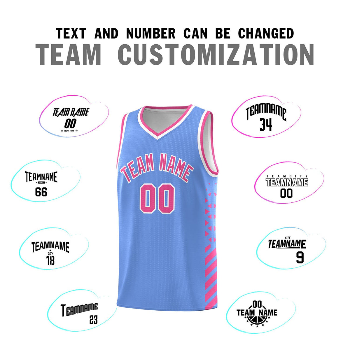 Custom Light Blue Pink White Side Diamond Shapes Stripes Basketball Jersey | For Men,Sublimation Printed,Perfect for Teams,Perfect for Coaches | KXKSHOP