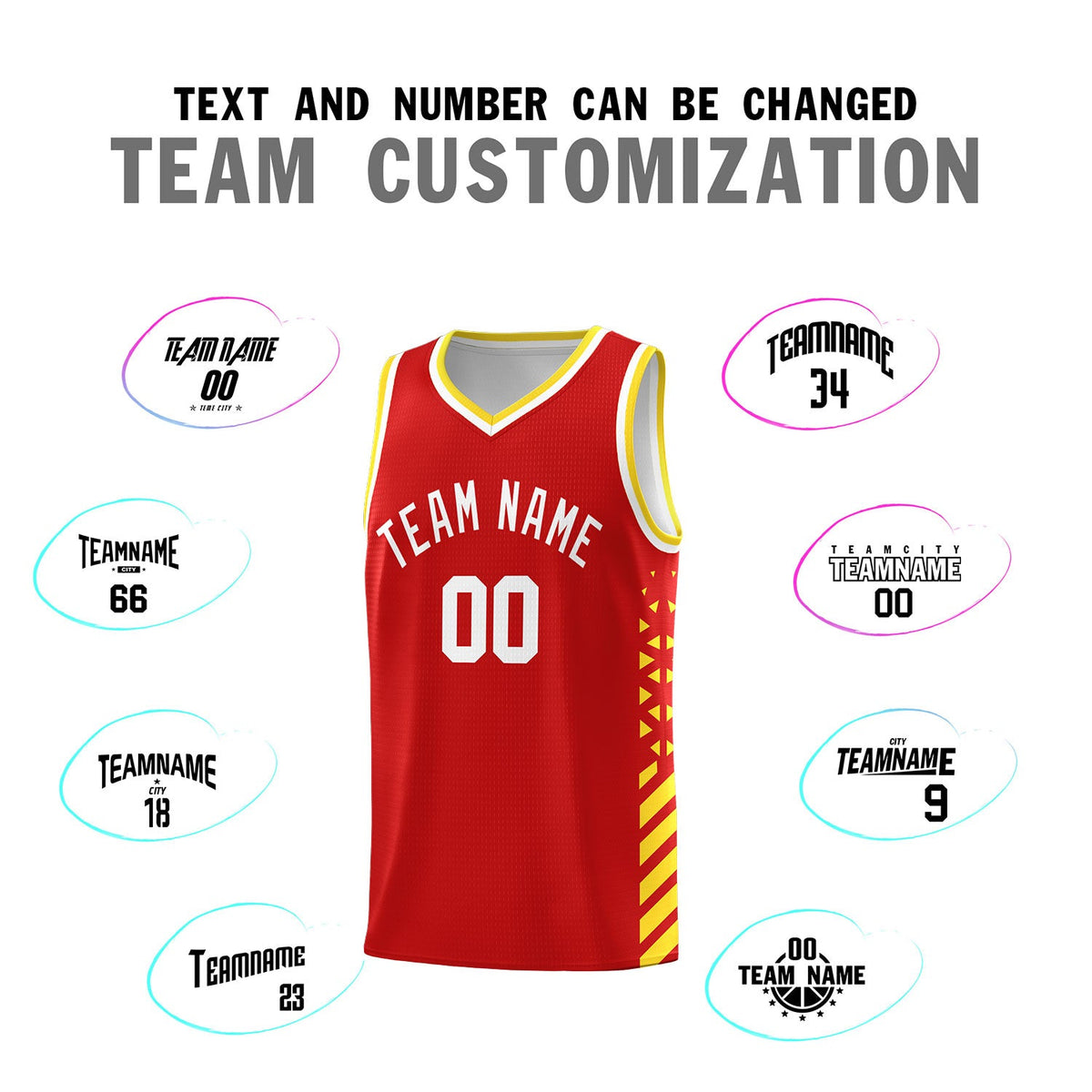 Custom Red Gold White Side Diamond Shapes Stripes Basketball Jersey | For Men,Sublimation Printed,Perfect for Teams,Perfect for Coaches | KXKSHOP
