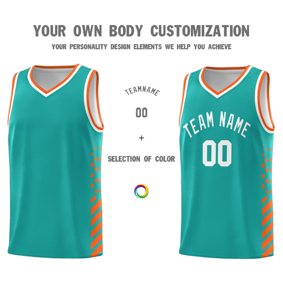 Custom Aqua Orange White Side Diamond Shapes Stripes Basketball Jersey | For Men,Sublimation Printed,Perfect for Teams,Perfect for Coaches | KXKSHOP