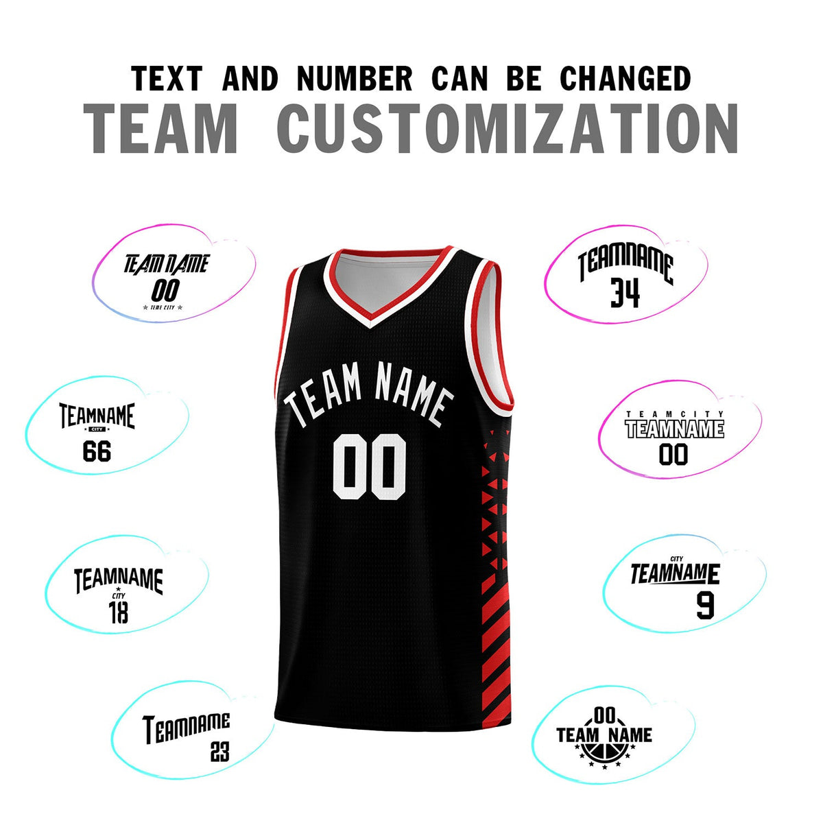 Custom Black Red White Side Diamond Shapes Stripes Basketball Jersey | For Men,Sublimation Printed,Perfect for Teams,Perfect for Coaches | KXKSHOP