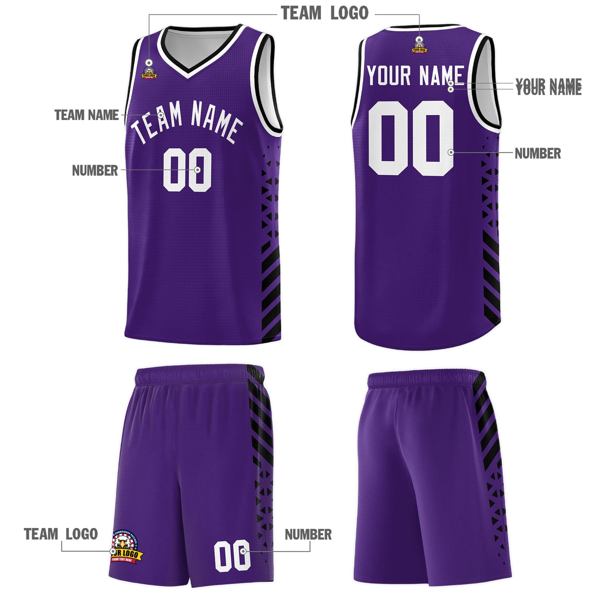 Custom Purple Black White Side Diamond Shapes Stripes Basketball Jersey | For Men,Sublimation Printed,Perfect for Teams,Perfect for Coaches | KXKSHOP