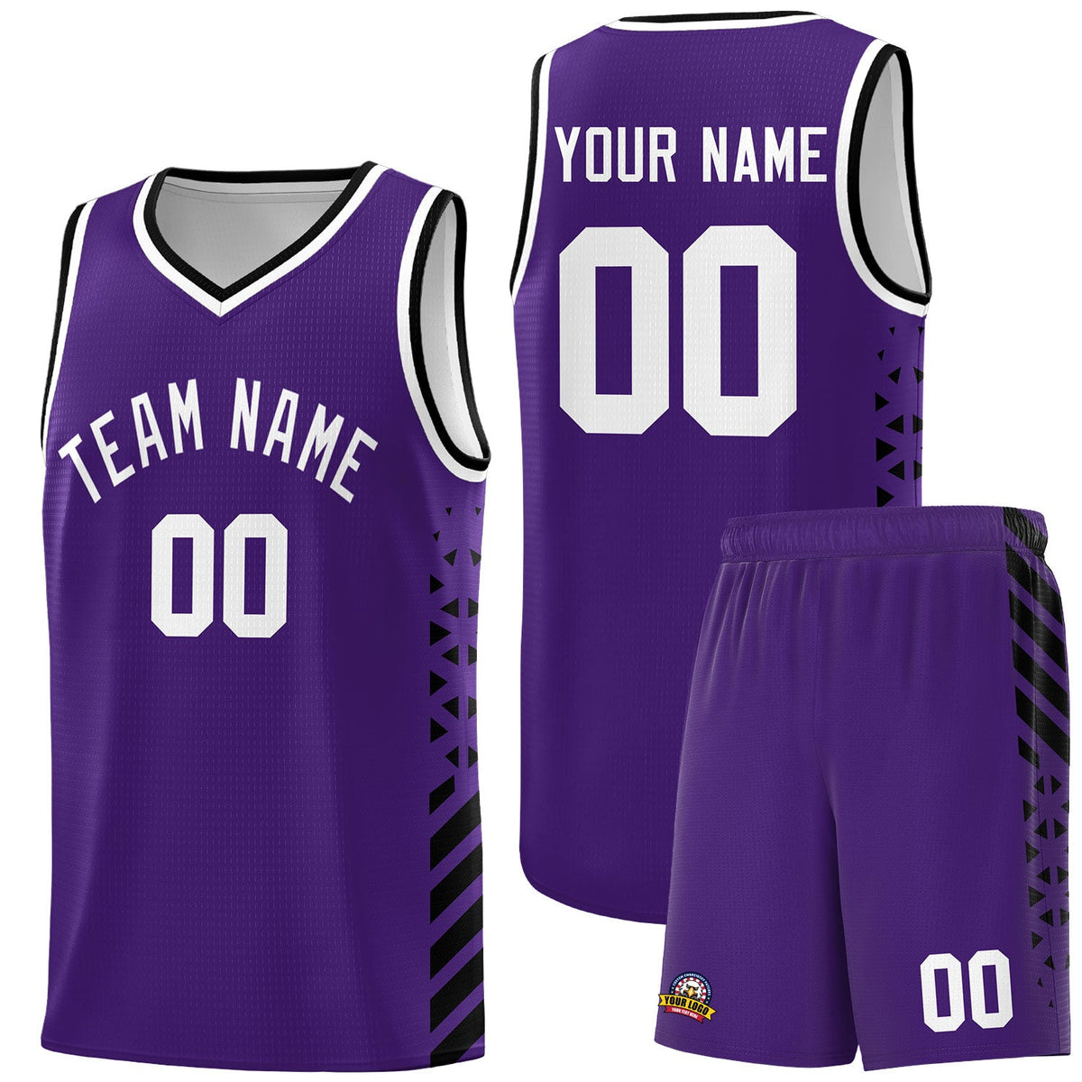 Custom Purple Black White Side Diamond Shapes Stripes Basketball Jersey | For Men,Sublimation Printed,Perfect for Teams,Perfect for Coaches | KXKSHOP