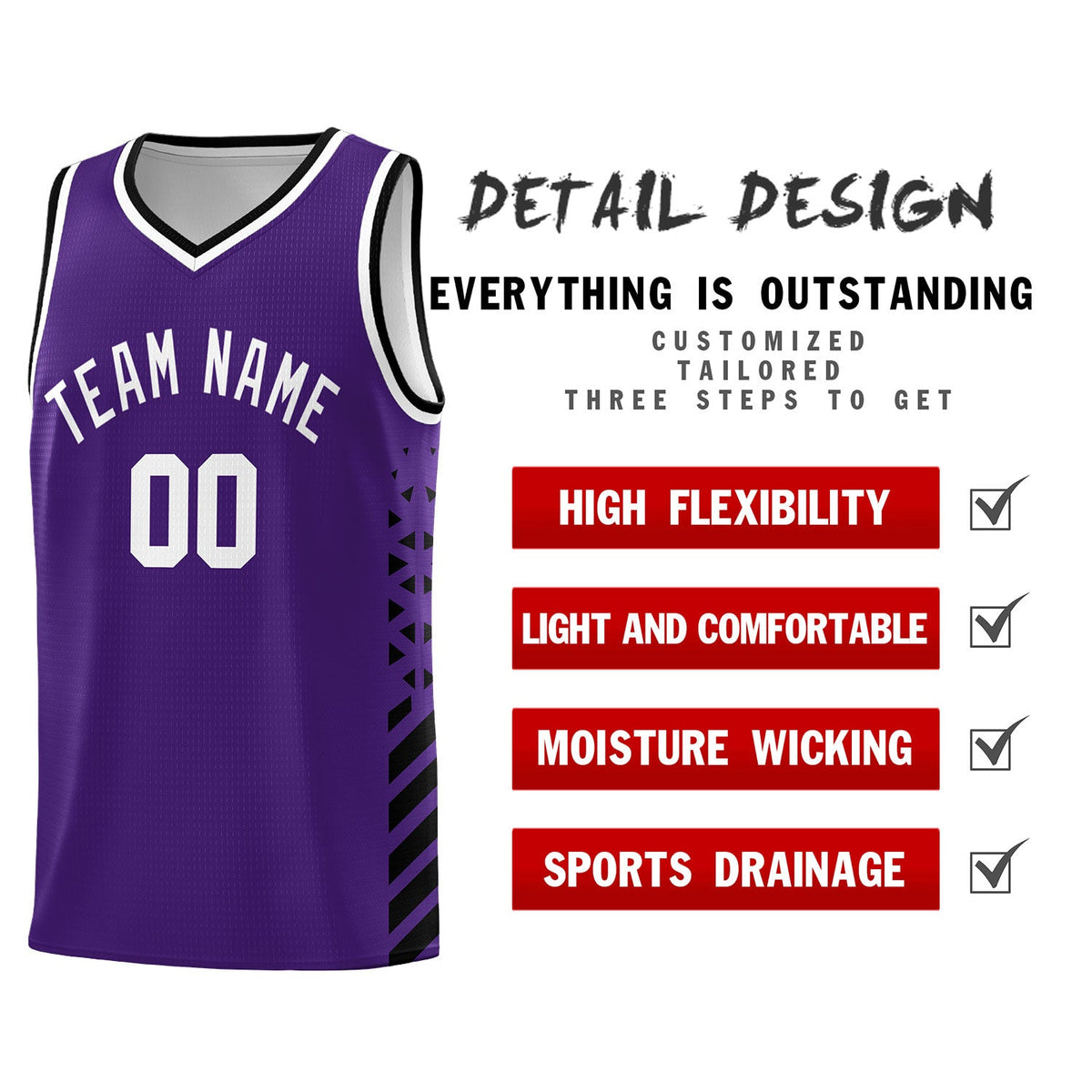 Custom Purple Black White Side Diamond Shapes Stripes Basketball Jersey | For Men,Sublimation Printed,Perfect for Teams,Perfect for Coaches | KXKSHOP