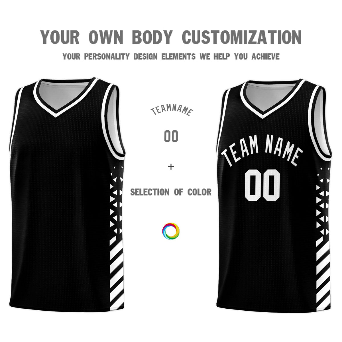 Custom Black White Side Diamond Shapes Stripes Basketball Jersey | For Men,Sublimation Printed,Perfect for Teams,Perfect for Coaches | KXKSHOP