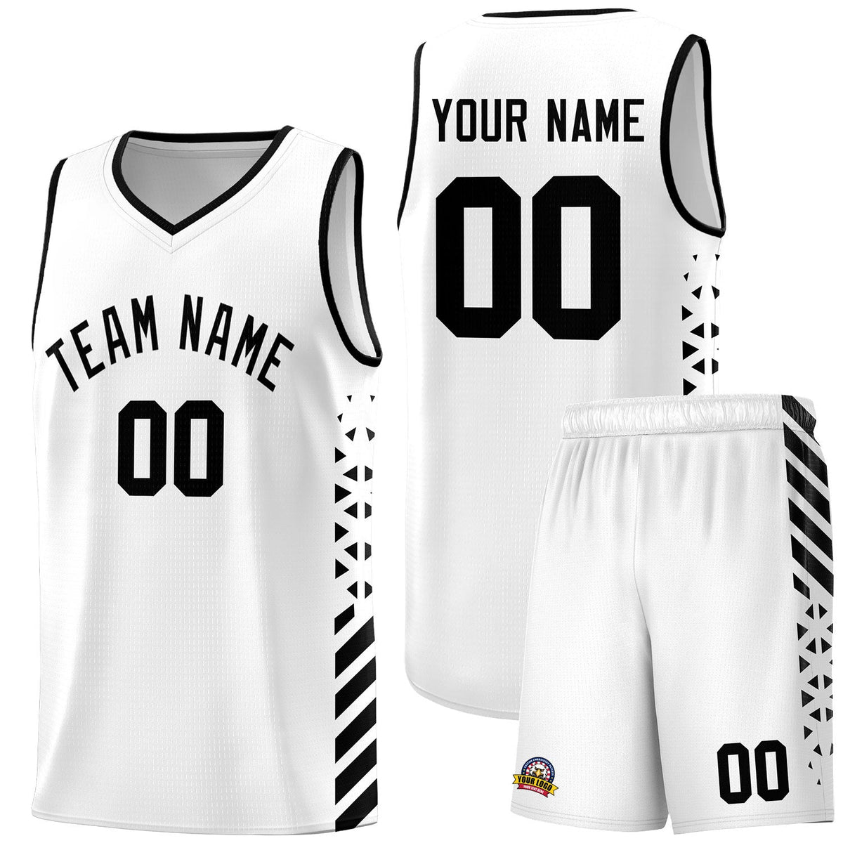 Custom White Black Side Diamond Shapes Stripes Basketball Jersey | For Men,Sublimation Printed,Perfect for Teams,Perfect for Coaches | KXKSHOP