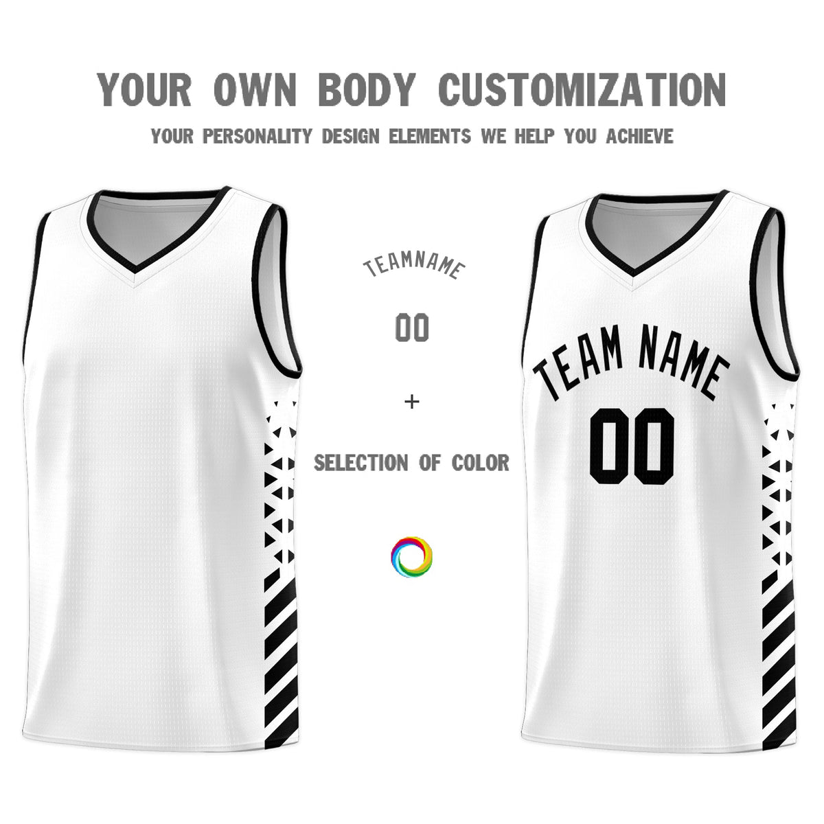 Custom White Black Side Diamond Shapes Stripes Basketball Jersey | For Men,Sublimation Printed,Perfect for Teams,Perfect for Coaches | KXKSHOP
