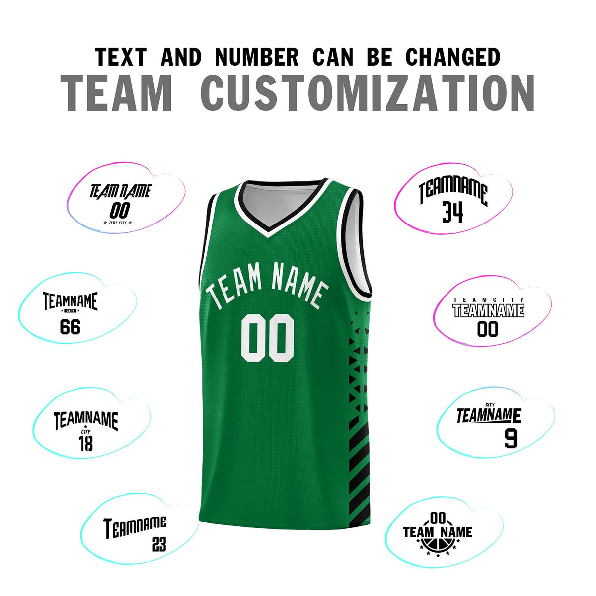 Custom Kelly Green Black White Side Diamond Shapes Stripes Basketball Jersey | For Men,Sublimation Printed,Perfect for Teams,Perfect for Coaches | KXKSHOP