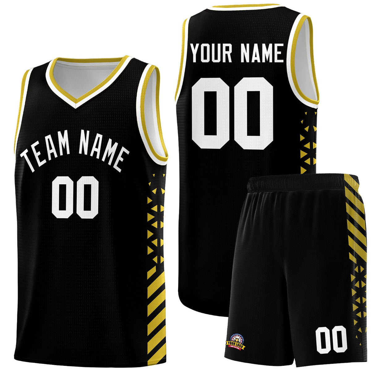Custom Black Old Gold White Side Diamond Shapes Stripes Basketball Jersey | For Men,Sublimation Printed,Perfect for Teams,Perfect for Coaches | KXKSHOP