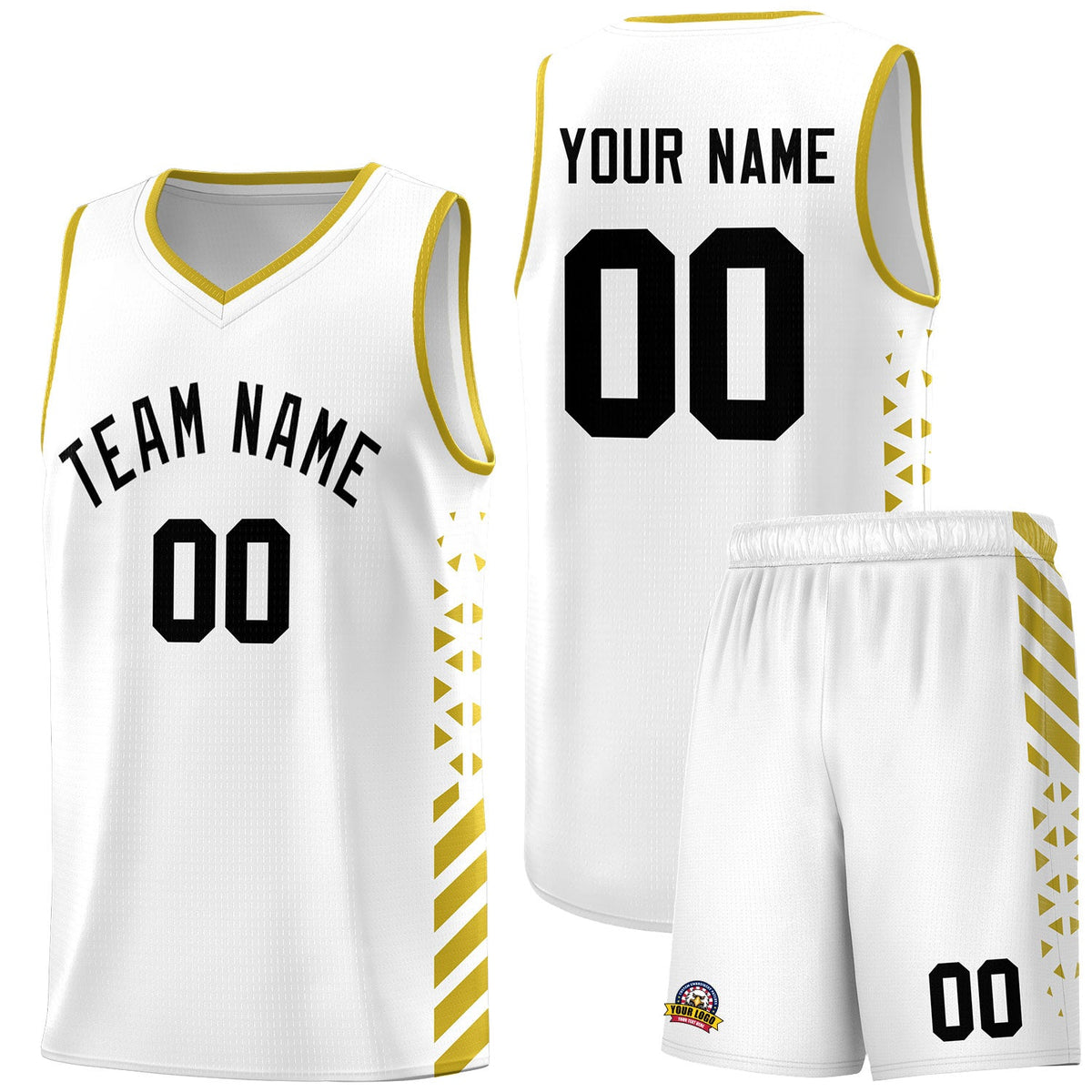 Custom White Old Gold Side Diamond Shapes Stripes Basketball Jersey | For Men,Sublimation Printed,Perfect for Teams,Perfect for Coaches | KXKSHOP