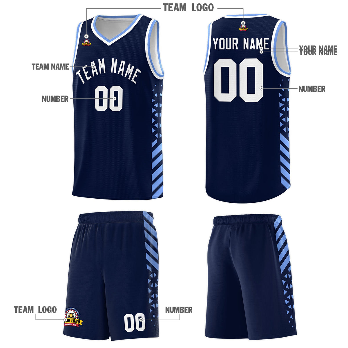 Custom Navy Light Blue White Side Diamond Shapes Stripes Basketball Jersey | For Men,Sublimation Printed,Perfect for Teams,Perfect for Coaches | KXKSHOP