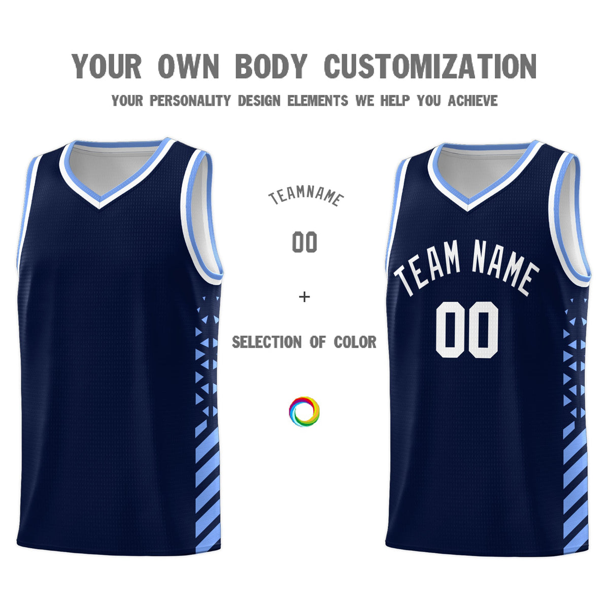 Custom Navy Light Blue White Side Diamond Shapes Stripes Basketball Jersey | For Men,Sublimation Printed,Perfect for Teams,Perfect for Coaches | KXKSHOP