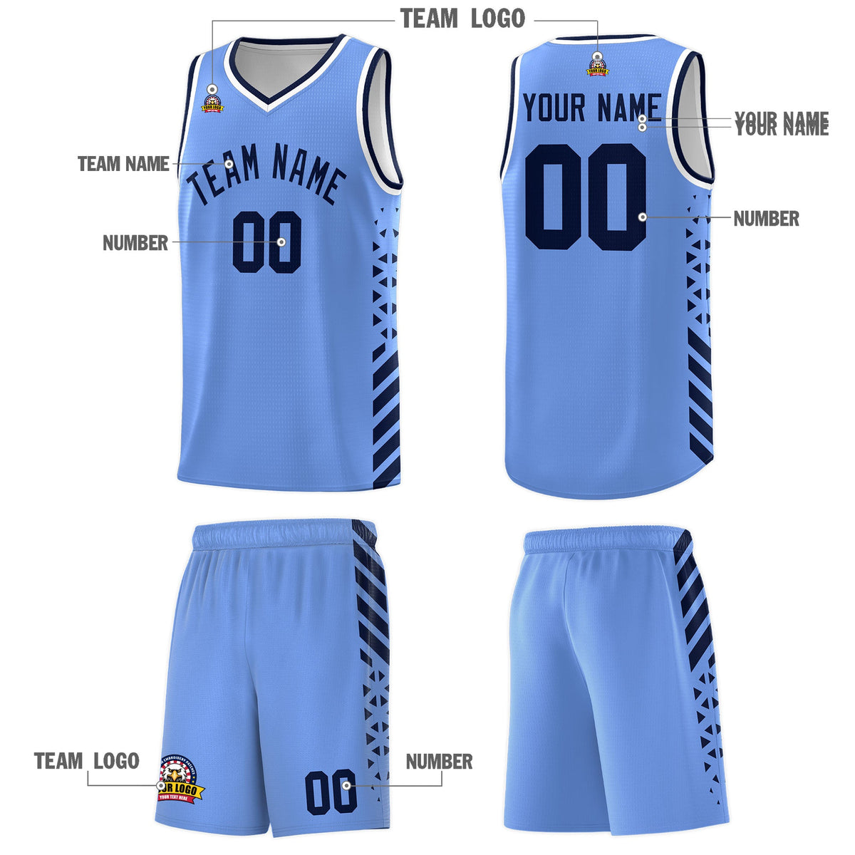 Custom Light Blue Navy White Side Diamond Shapes Stripes Basketball Jersey | For Men,Sublimation Printed,Perfect for Teams,Perfect for Coaches | KXKSHOP
