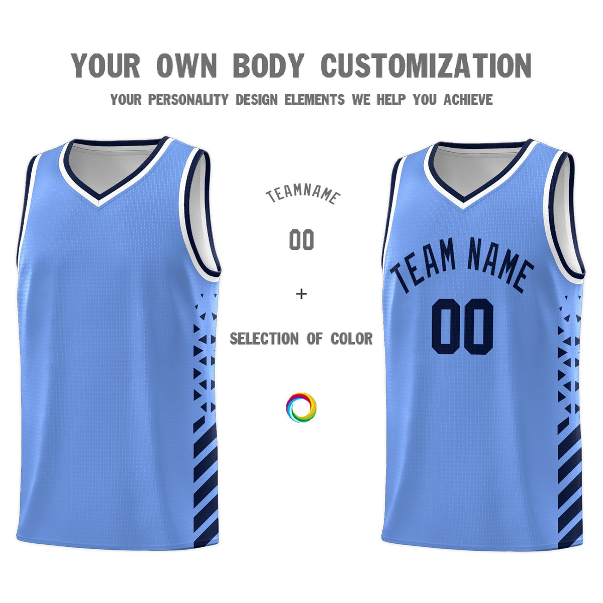 Custom Light Blue Navy White Side Diamond Shapes Stripes Basketball Jersey | For Men,Sublimation Printed,Perfect for Teams,Perfect for Coaches | KXKSHOP