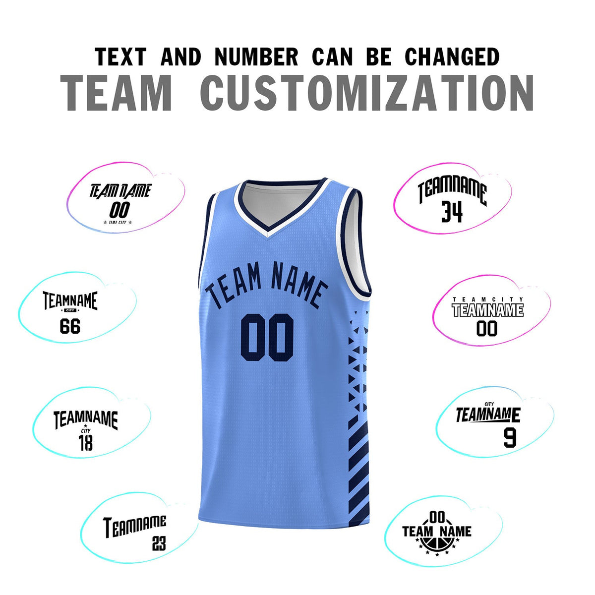 Custom Light Blue Navy White Side Diamond Shapes Stripes Basketball Jersey | For Men,Sublimation Printed,Perfect for Teams,Perfect for Coaches | KXKSHOP