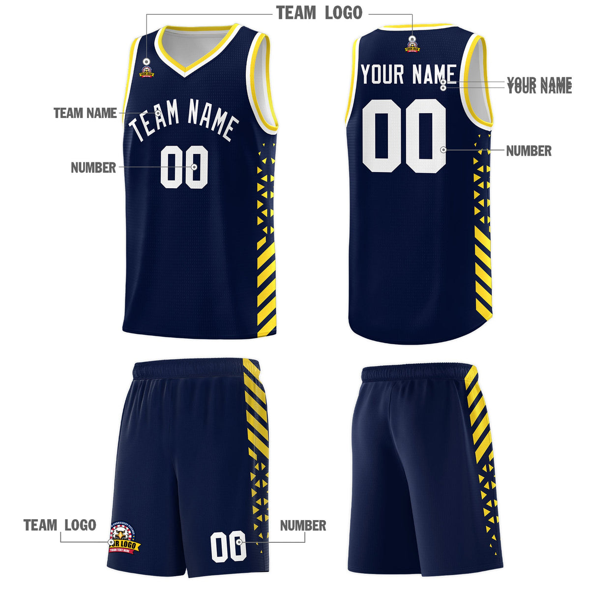Custom Navy Gold White Side Diamond Shapes Stripes Basketball Jersey | For Men,Sublimation Printed,Perfect for Teams,Perfect for Coaches | KXKSHOP