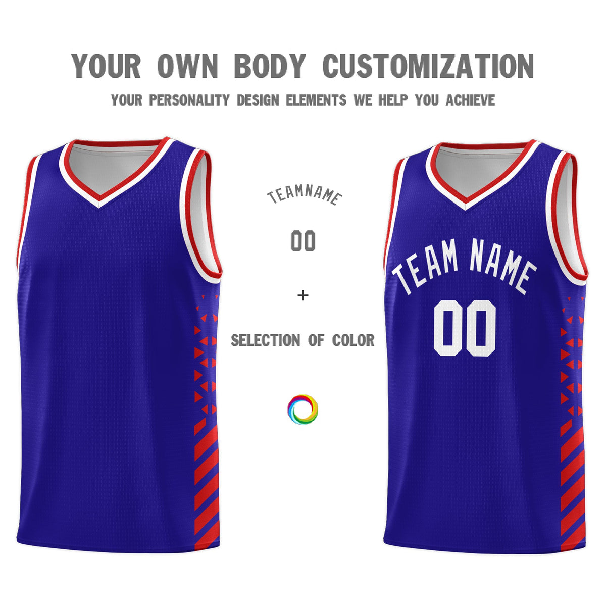 Custom Royal Blue Red White Side Diamond Shapes Stripes Basketball Jersey | For Men,Sublimation Printed,Perfect for Teams,Perfect for Coaches | KXKSHOP