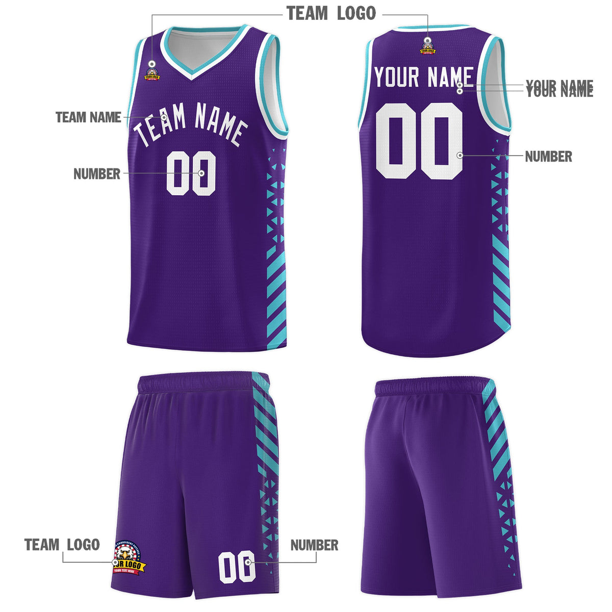 Custom Purple Sky Blue White Side Diamond Shapes Stripes Basketball Jersey | For Men,Sublimation Printed,Perfect for Teams,Perfect for Coaches | KXKSHOP