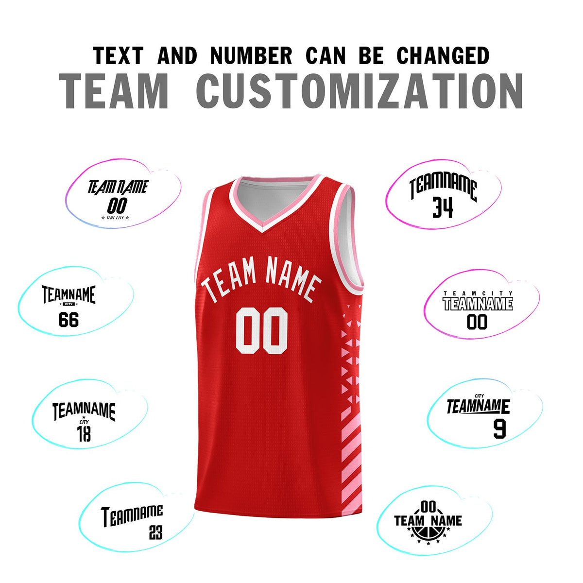 Custom Red Light Pink White Side Diamond Shapes Stripes Basketball Jersey | For Men,Sublimation Printed,Perfect for Teams,Perfect for Coaches | KXKSHOP