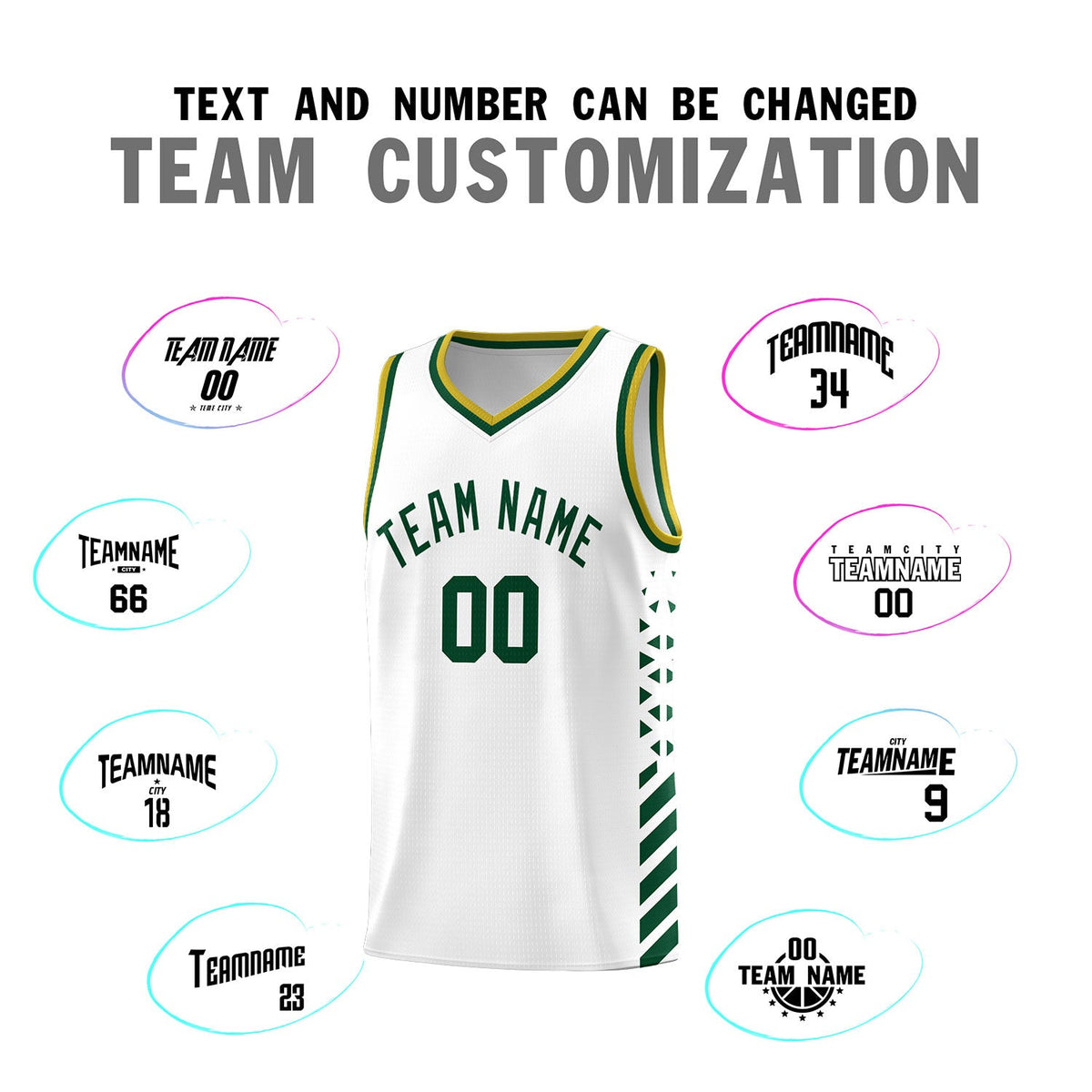 Custom White Hunter Green Old Gold Side Diamond Shapes Stripes Basketball Jersey | For Men,Sublimation Printed,Perfect for Teams,Perfect for Coaches | KXKSHOP
