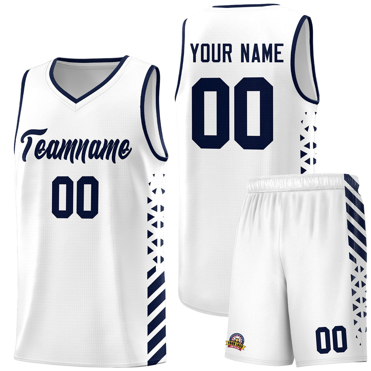 Custom White Navy Side Diamond Shapes Stripes Basketball Jersey | For Men,Sublimation Printed,Perfect for Teams,Perfect for Coaches | KXKSHOP