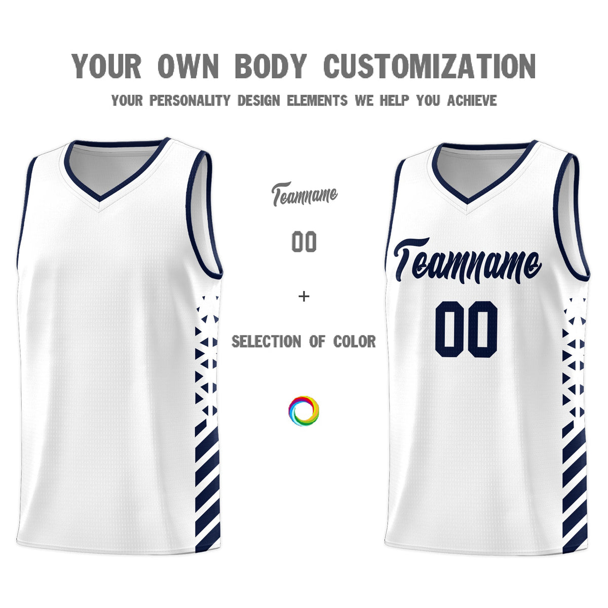 Custom White Navy Side Diamond Shapes Stripes Basketball Jersey | For Men,Sublimation Printed,Perfect for Teams,Perfect for Coaches | KXKSHOP