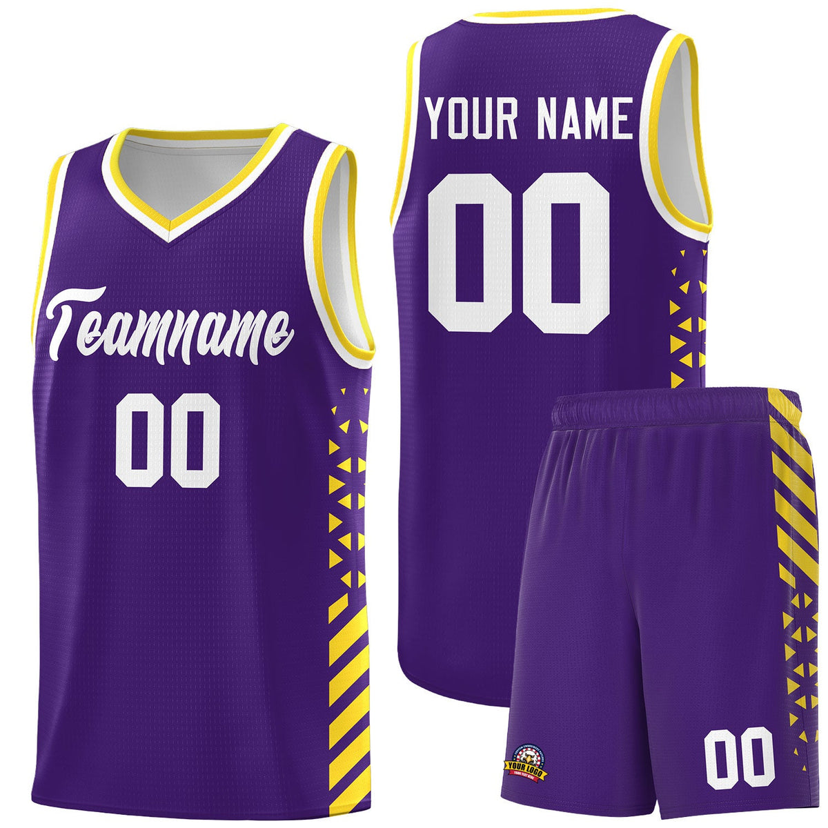 Custom Purple Gold White Side Diamond Shapes Stripes Basketball Jersey | For Men,Sublimation Printed,Perfect for Teams,Perfect for Coaches | KXKSHOP