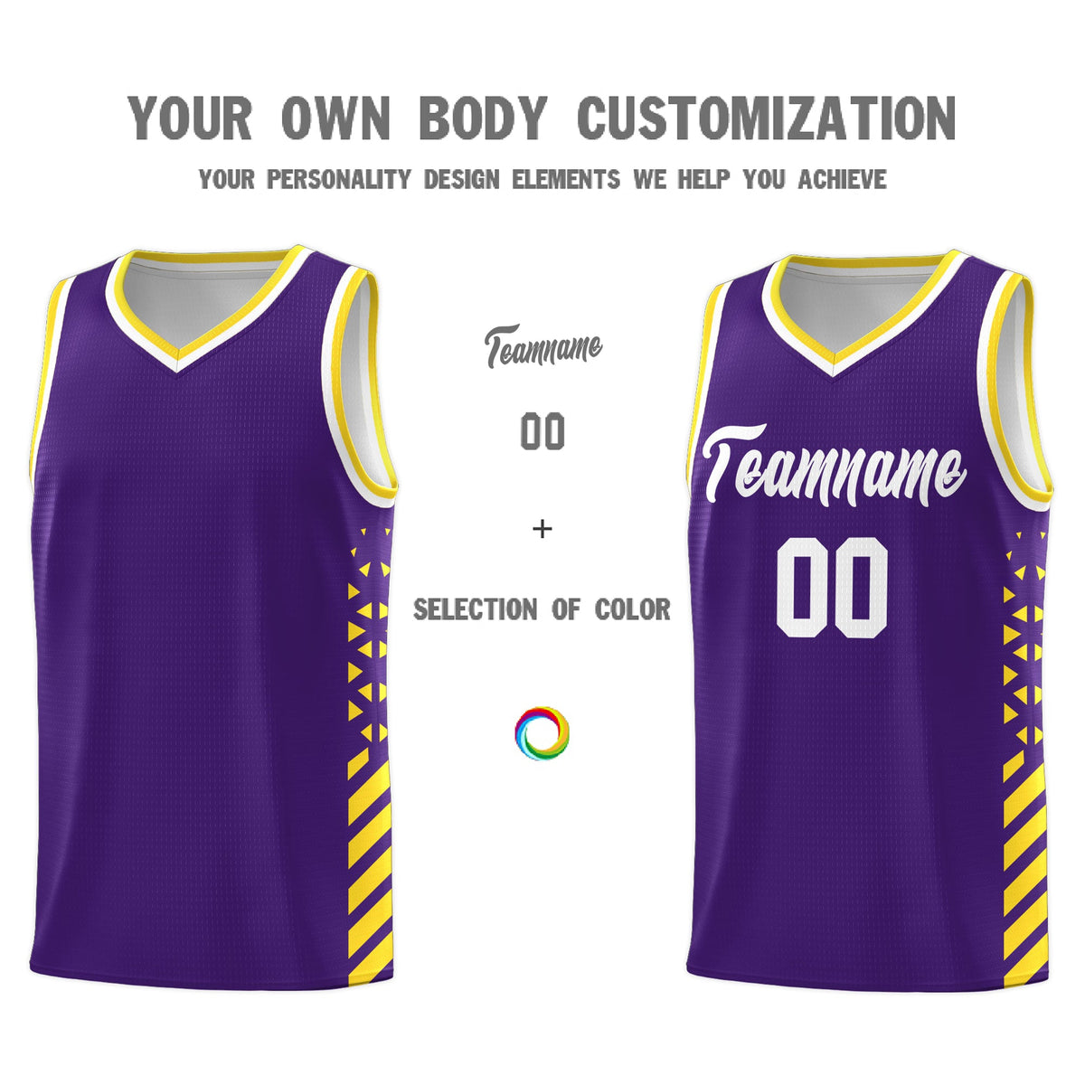 Custom Purple Gold White Side Diamond Shapes Stripes Basketball Jersey | For Men,Sublimation Printed,Perfect for Teams,Perfect for Coaches | KXKSHOP