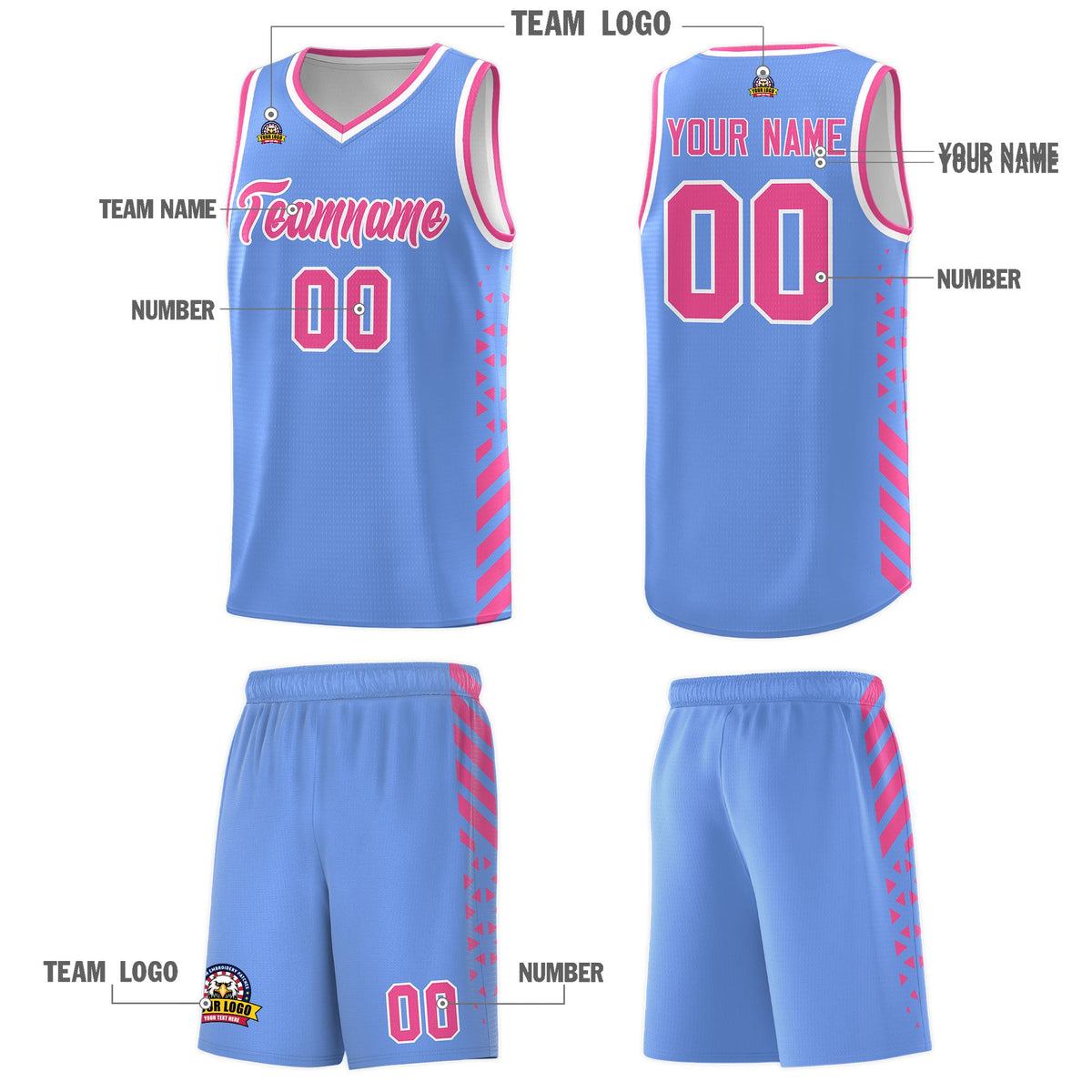 Custom Light Blue Pink White Side Diamond Shapes Stripes Basketball Jersey | For Men,Sublimation Printed,Perfect for Teams,Perfect for Coaches | KXKSHOP