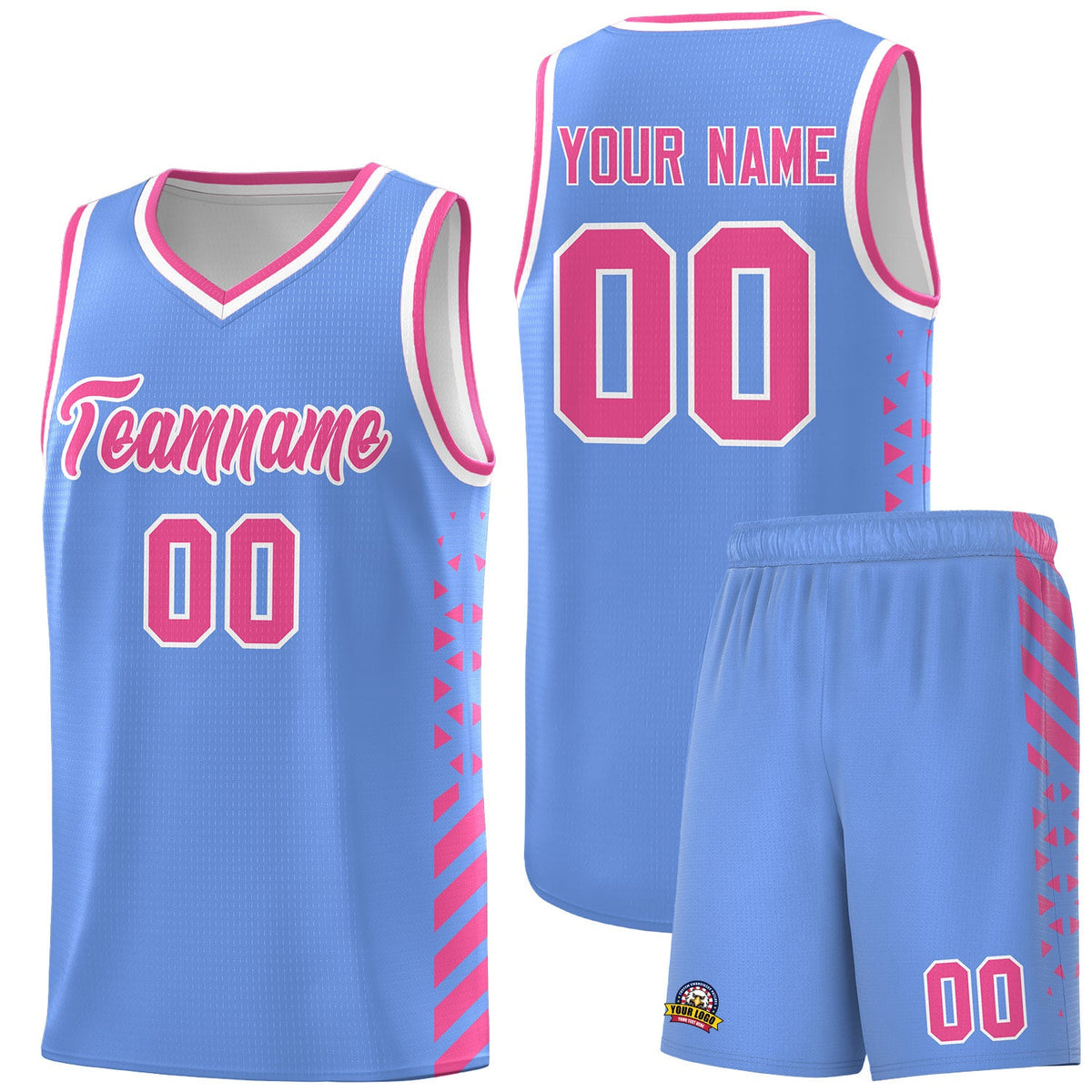 Custom Light Blue Pink White Side Diamond Shapes Stripes Basketball Jersey | For Men,Sublimation Printed,Perfect for Teams,Perfect for Coaches | KXKSHOP